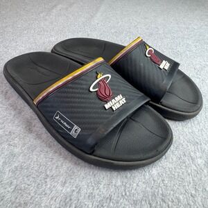 Miami Heat NBA Rider Slide Sandals Mens 9 Black Red Yellow Carbon Fiber Logo